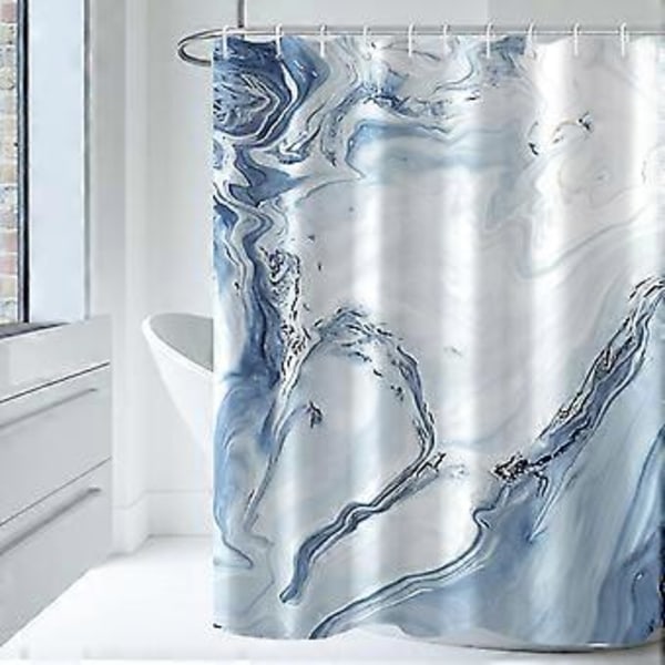 Bruseforhæng med 12 kroge, stof lyseblå marmor bruseforhæng til badeværelse, 72 x 72 tommer, 100% polyester