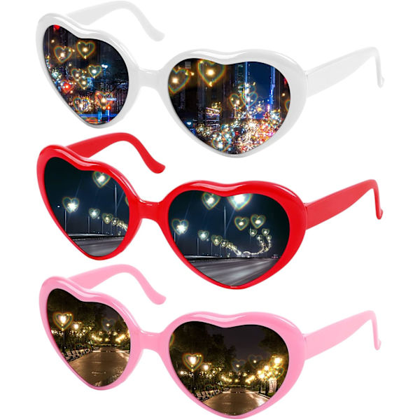 3 stk. 3D Special Effects Hjertebriller, 3D Hjerter Lys Diffraktion