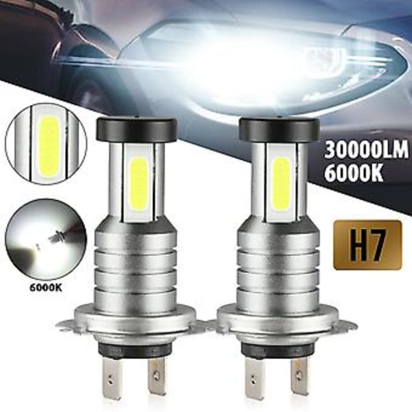 2x H7 LED Forlygtepære Kit Fjern- og Nærlys 100W 30000LM Super Lys 6500K Hvid( )