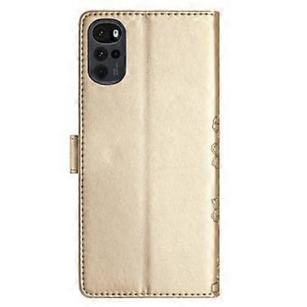 Cherry Blossom PU-fodral för Motorola Moto G22 (Guld)
