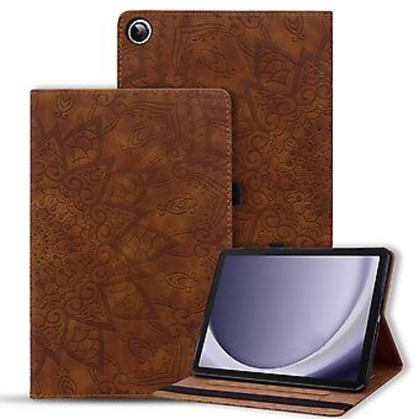 Prässattu nahkakotelo Samsung Galaxy Tab A9+:lle (ruskea)