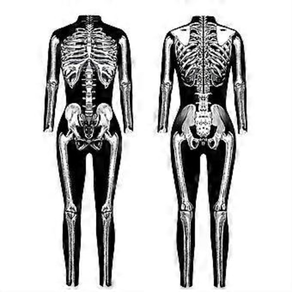 Nyt Halloween Skelet Kostume Til Børn Og Voksne, Behagelig Onesie Jumpsuit Hurtig (L Sort)
