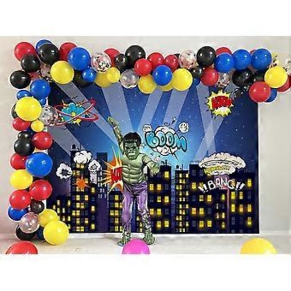 Superhero-kaupunkikuva Teema Taustakangas Yömaisema Sarjakuva Tyyli Rakennus Valokuvaustausta Vauvakutsu Poika Tyttö Lapset Syntymäpäiväjuhlat Koriste Studio