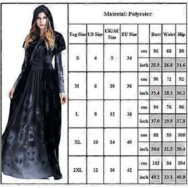 Lady Witch Vampire Cosplay Kostymer Gotisk Kappa Festkläder (XL)