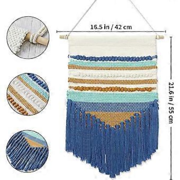 Håndlaget Gobelin Boho Vevd Dusk Hybelrom Bakgrunnsdekorasjon blå
