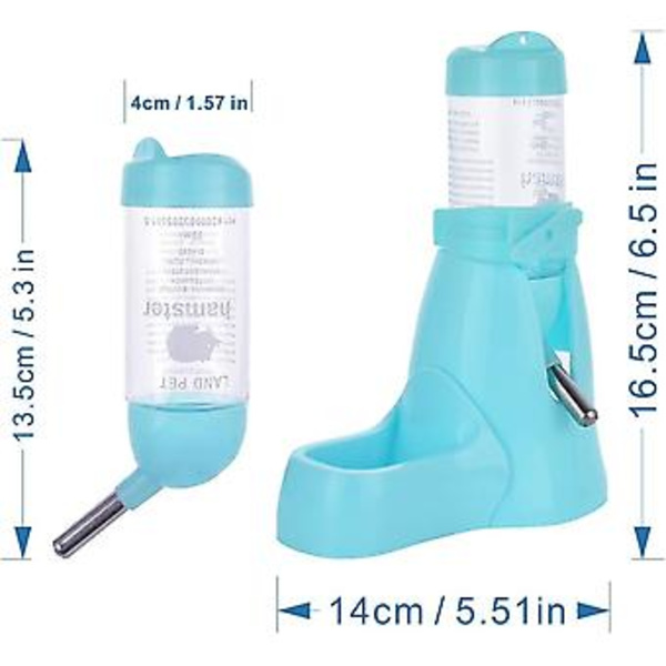 Hamster Vannflaske med Skål for Små Dyr Gnagere Chinchilla, Kanin, Rotte Fret, 80ml, Blå