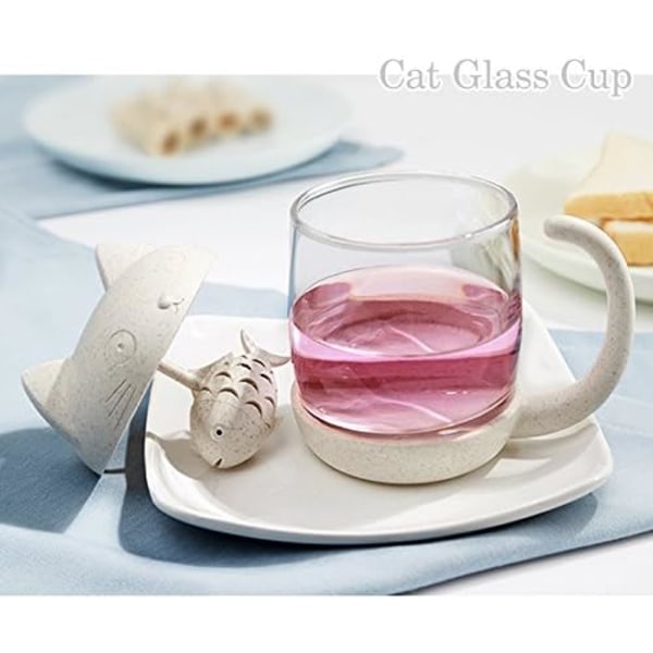 1 stk Katteglass Tekopp, Vannflaske med Fiskeformet Teinfuser,