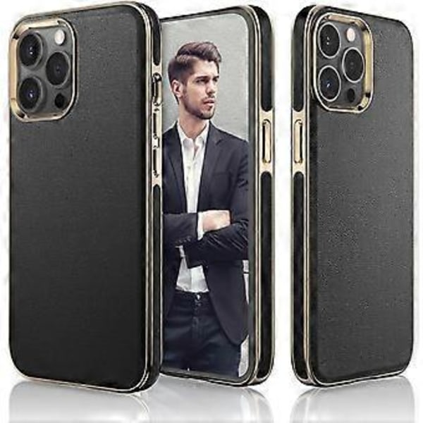 Designet kompatibel med iPhone 13 Pro Max Læderetui, Premium Business Slim Classic Cover Blød Greb - Sort