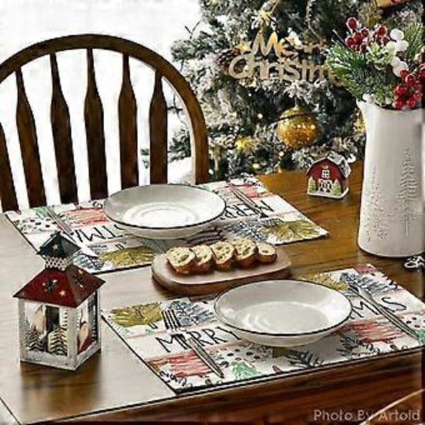 Fyrretræ Boho Glædelig Jul Bordløbere Sæt af 4, 30.48 x 45.72 cm Sæsonbestemt Vinter Bordløber til Fest Køkken Spisestue Dekoration