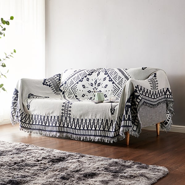 Tvåsidig stickad bomull Vändbar cover Boho soffa C