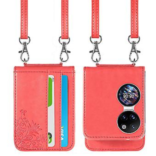 Diagonal Embosset Lommebok-etui for Huawei P50 Pocket (Rød)