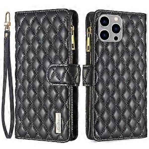 Plånboksfodral med stativ för iPhone 15 Pro Max, skal med blixtlåsficka, läderfodral (Stil A)