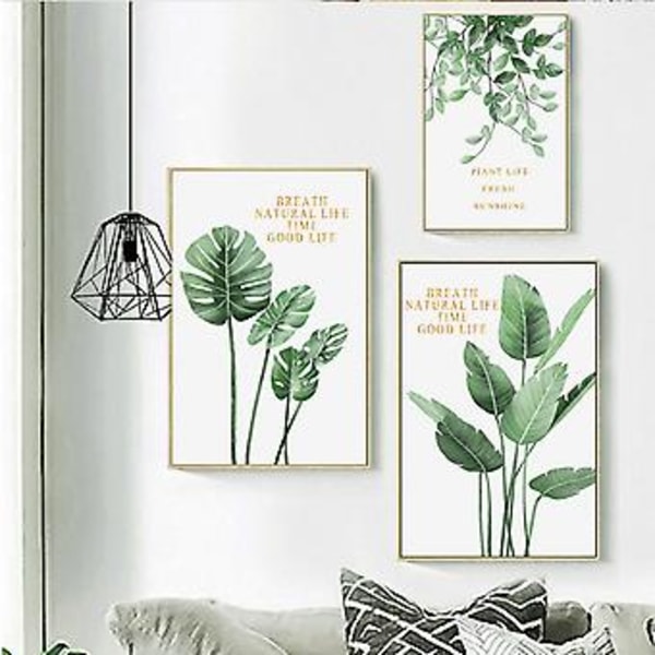 Wekity Botaniska Väggkonsttryck Set om 3 Tropiska Blad Canvas Dekoration Växtblad Boho Väggdekor Bilder Gröna Boho Posters Konstset Badrumsvägg