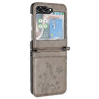Til Samsung Galaxy Z Flip5 5G Telefoncover Prægede Sommerfugle PU Læderbelagt PC Cover (Stil E)