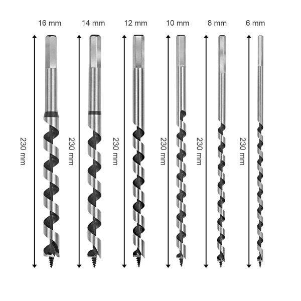 Twist Wood Drill Bit, 6 PCS Hexagonal Woodworking Drill Bit Set Carbon Steel Spiral Hole Cutter Wood