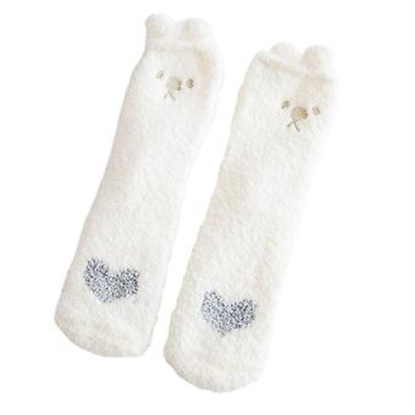 Mjuka och fluffiga julstrumpor för kvinnor, varma vinterstrumpor, julklappar (vita)