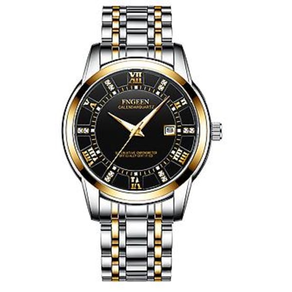 Vanntett Herreklokke Relojes De Hombre Klassisk Rustfritt Stål Kvarts Selvlysende (Gull Svart)