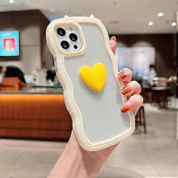 Kompatibel iPhone 12 Etui, iPhone 12 Pro Etui for Kvinner Jenter, Transparent Kjærlighet Hjerte Bølgete TPU Ramme Støtsikker Etui for iPhone 12 Pro Etui (Gul)