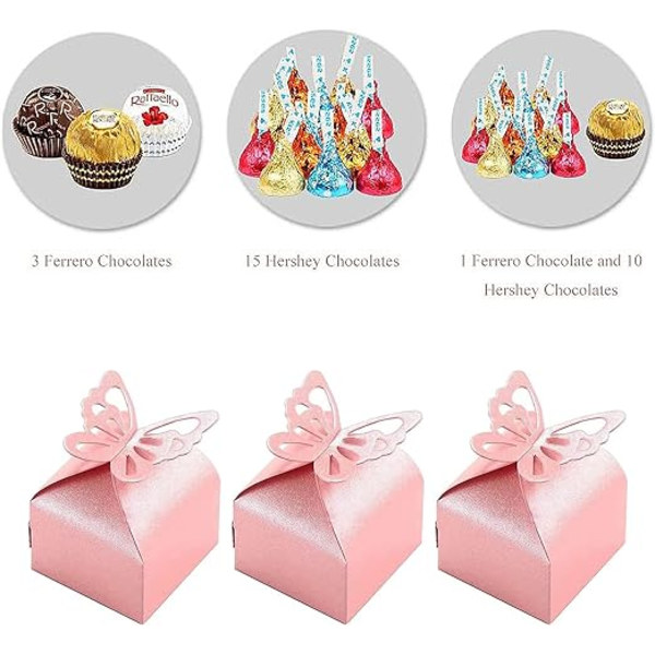 Pige Butterfly Dåb Dåse, 50stk Pink Candy Box, Dåb Dåse til