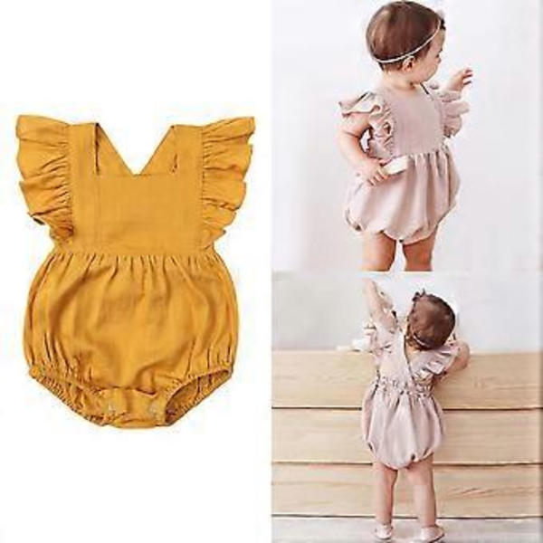 Babykläder Flicka Baby Sparkdräkt Volang Ärmlös Jumpsuit Heldräkt Enfärgad Bodysuit Sommar Babykläder Flicka Rosa 73 (73 Rosa)