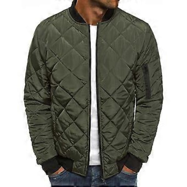 Fianao Solidfarget Jakke Lang Erme All-match Glidelås Stående Krage Menn Jakke for Kontor (XL Army Green)