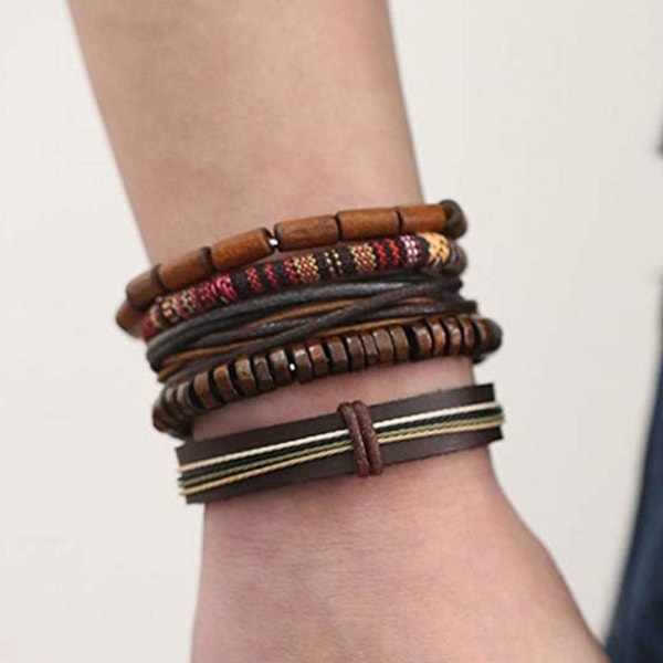 Herrarmband Justerbar Handgjord Multi Strand Flätad Kohud B