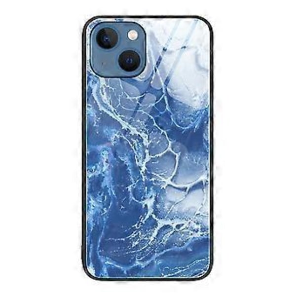 Marmor Mønster Cover til iPhone 15 Plus Hærdet Glas+PC+TPU Stødsikkert Etui