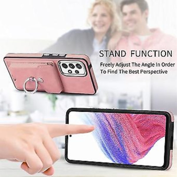 For Samsung Galaxy A53 5g Elektroplettering Skin-følelse Lær Ring Kort Lommebok Telefonveske (svart) (rosa)
