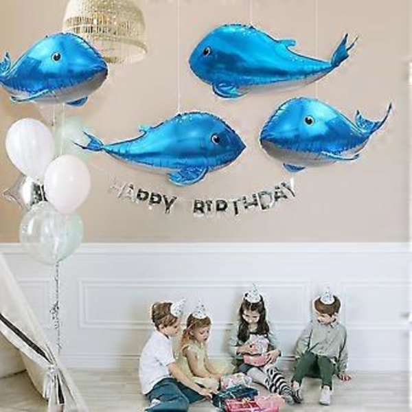 Sødt 4D Hval Balloner Under Havet Dekorationer Ocean Balloner, 4 Pakke Gigant 37'' Hval Formet Mylar Folie Balloner Havdyr Balloner Fisk Balloner B