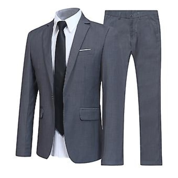 Fianao Herre Dragt Sæt Lapel Formelle Stilfulde Knapper Lommer Blazer til Dating (4XL Grå)