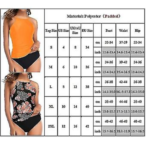 Ladies Padded Swimsuit Tankini Bikini Set High Waist Swimwear Bathing Suit-r (L B)