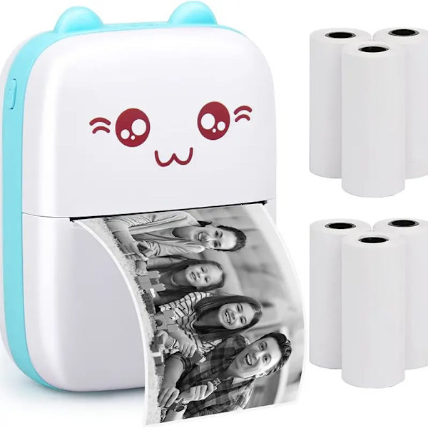 Blå bärbar skrivare, Mini Pocket trådlösa termiska skrivare