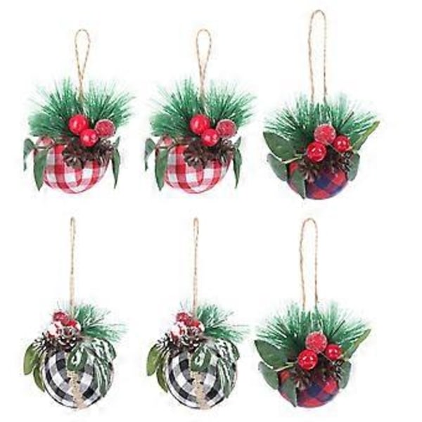 6 st Julkrubba Dekor Julbär Hängande Bollar Kottar Ornament Julgransprydnader Julklappsetiketter