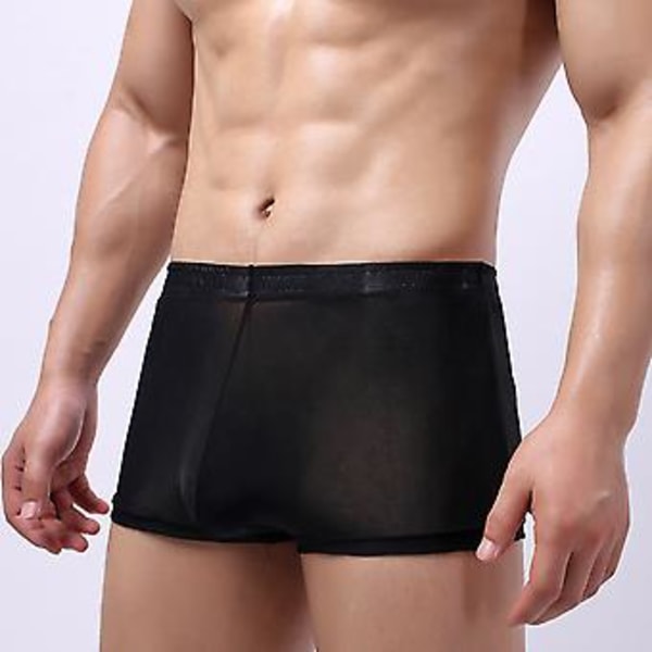 Soutong Genomskinliga Herr Underkläder Solid Färg Mesh Garn Midja Transparent Tunn Boxer Underkläder (L Vit)