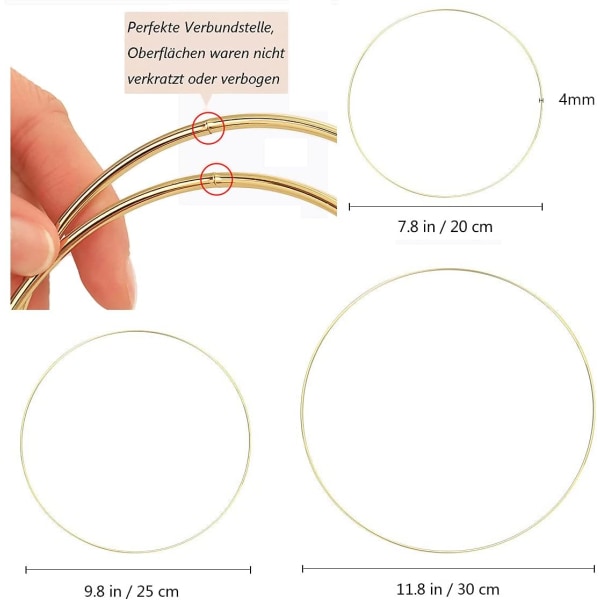 6 stk. 30/25/20 cm guld metal guirlander til bryllup DIY drømmedekoration