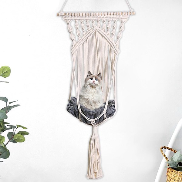 Macrame Katt Hängmatta, Handvävd Katt Gunga Bomullsrep Katt Bur Ha