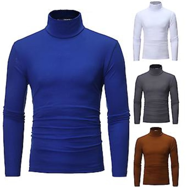 Fianao T-shirt, enfärgad, långärmad, bomull, herr, turtleneck, slim fit, basic topp för våren (XL Vit)