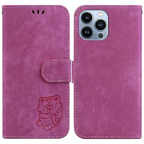 Embosset lærveske for iPhone 13 Pro Max (Roserød)