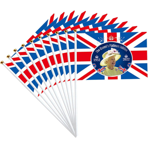 10PCS Elizabeth Queens Jubilee Flags, 2022 Union Jack Hand W