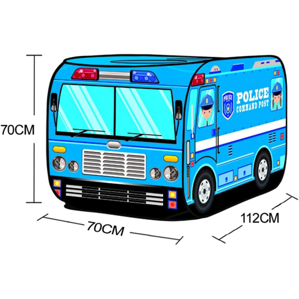 (Blå) Sammenleggbart leketelt - Politibil, barnerom, innendørs/utendørs leketøy, flott gave til