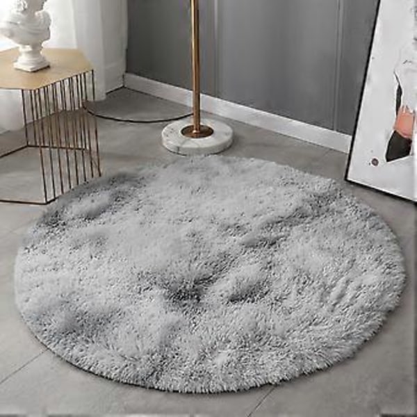 Batikkfarget langhåret rundt teppe, mykt teppe for rom (40CM Grå)