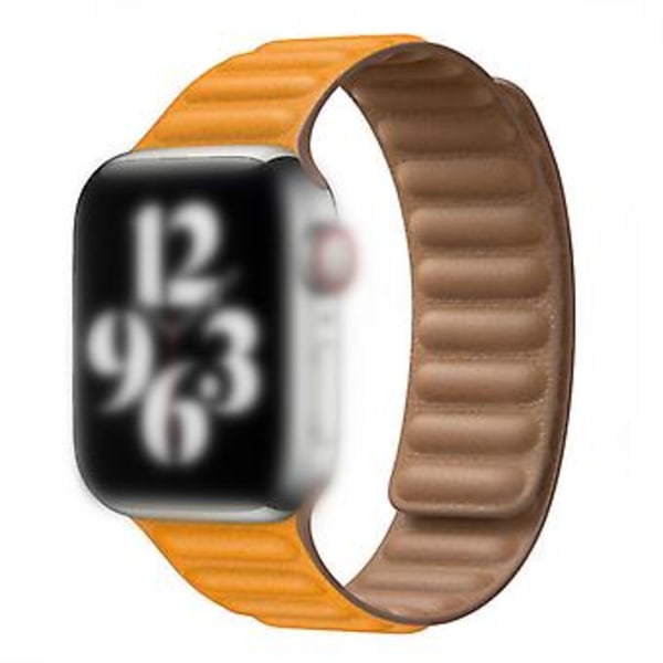 38/40/42/44mm Läderlänk Klockarmband för iWatch Series 7 6 5 4 SE (Gul)