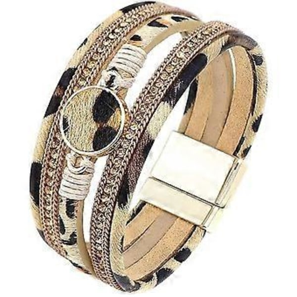 Leopardmönstrade Läderarmband för Kvinnor Flerskikts Armband Manschett med Magnetisk Spänne Present till Födelsedag, Mors Dag, Alla Hjärtans Dag
