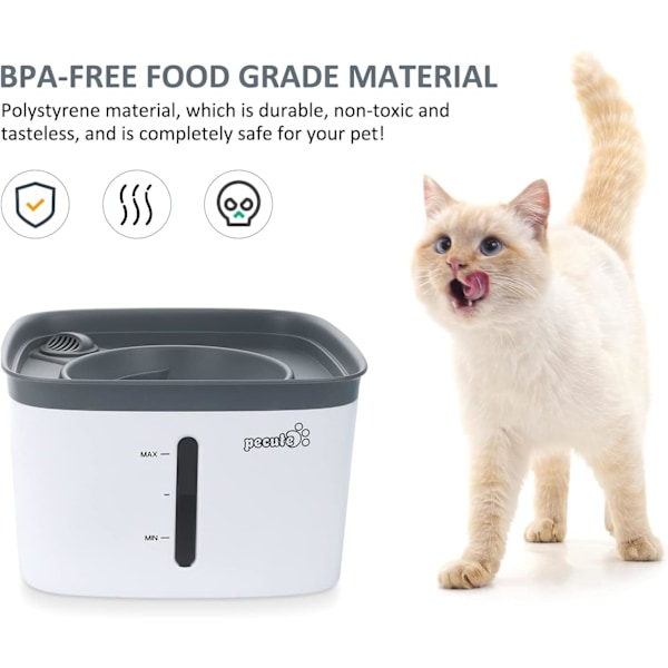 Katt Vattenfontän för Katt Hund Tyst med LED Nattljus Vatten
