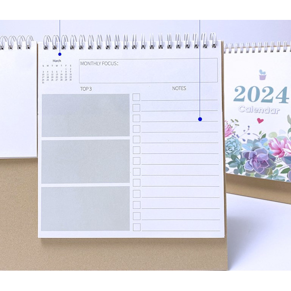 2024 Skrivebords Kalender på engelsk (A), Multifunktionel og Praktisk Organizer
