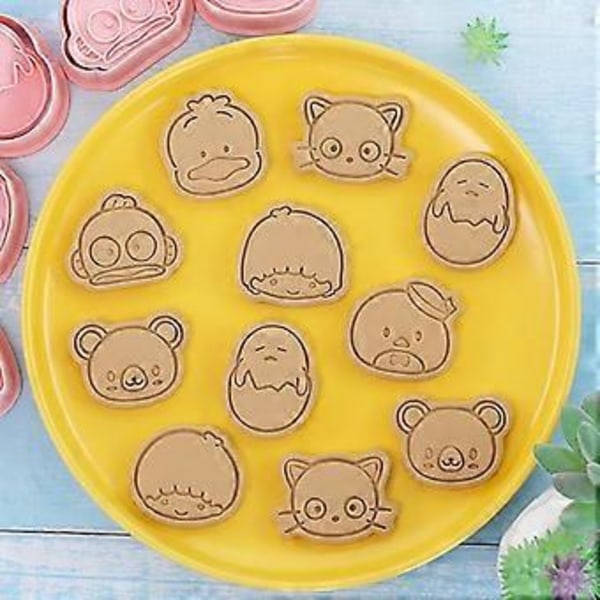 Djurmönsterkakformar, 8 stycken tecknade stämplade präglade formar, plast, små söta köksbakverktyg för barn, pojke, flicka, födelsedagsfest, babyshower, H