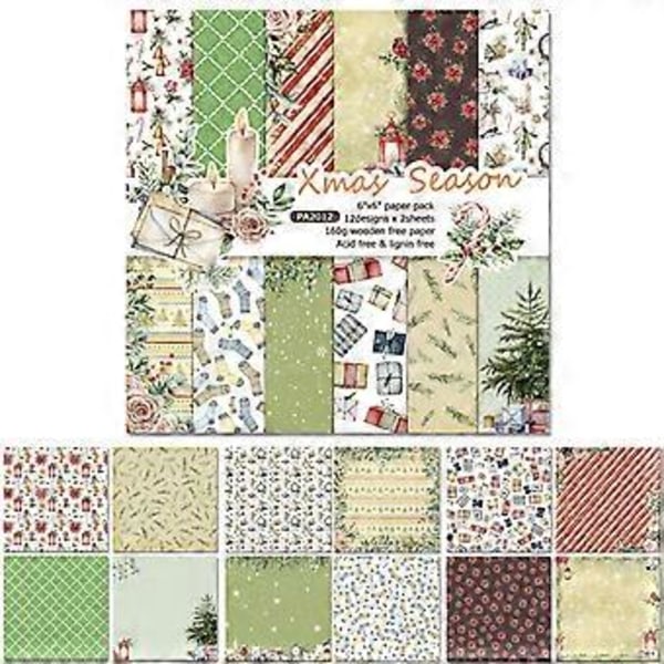 24 stk 6x6 tommers julebakgrunnspapirblokk for scrapbooking dekor journal album DIY memoblokker