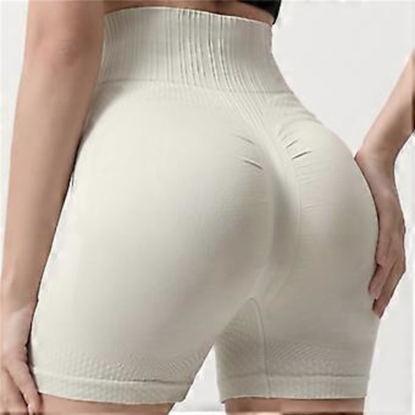 Yoga Shorts för Kvinnor Hög Midja Scrunch Butt Lifting Gym Shorts (L Beige)