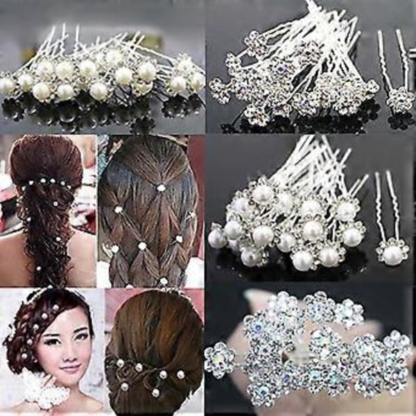 20 stk. Dame Bryllup Brude Imitation Perle Rhinestone Blomst Hårnåle Hårklemmer Qinhai(3 )