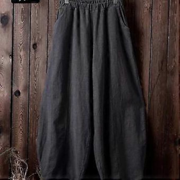 Japanske Plus Size Vår og Høst Bomull og Lin Løse Casual Bloomers Kvinner (XXXXXL grå)